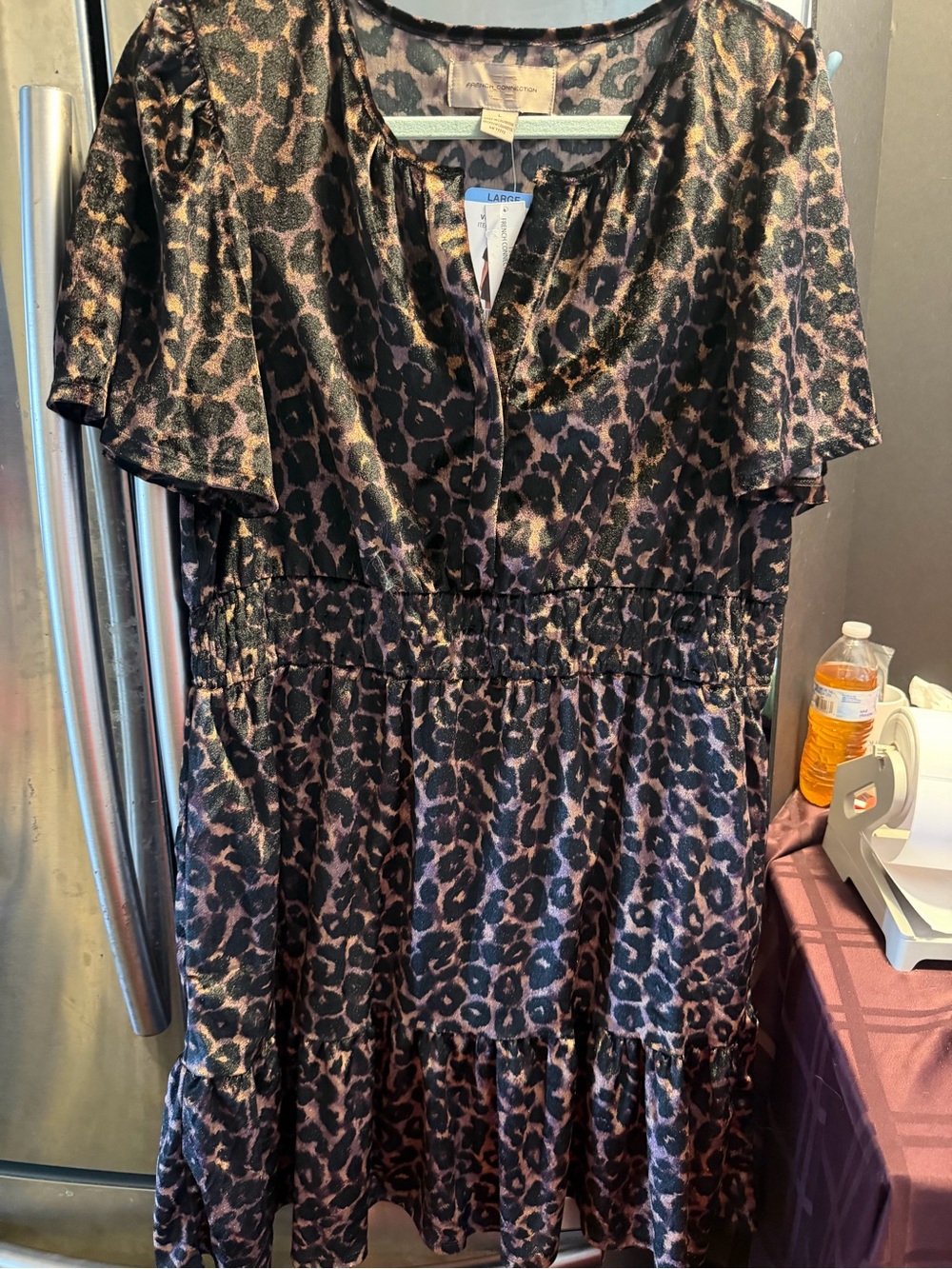 French Connection Black and Brown Leopard Print Dress